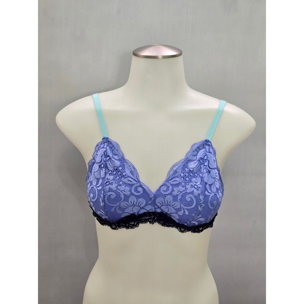 Blue Romantic Boudoir Bridal Cottage Lingerie Feminine Floral Lace Bra Small
